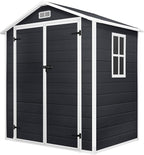 HUGROVE 6×4 Outdoor Storage Shed with Floor, Waterproof & UV-Resistant Resin Garden Shed for Backyard, Weather-Resistant Plastic Tool Shed with Lockable Double Doors, Air Vents & Side Window
