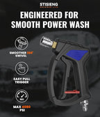 Short Pressure Washer Gun with 360° Swivel, High Pressure Stubby Power Washer Gun Kit with 5 Nozzle Tips, M22-14mm & 15mm Adapters, 3/8" QC for Car Wash Detailing & Cleaning (Black)