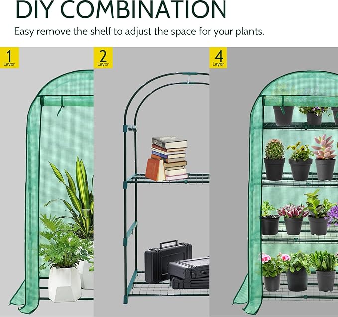 EAGLE PEAK 4-Tier Mini Greenhouse Portable Green House with Shelves & Weather-Resistant PE Cover, Small Greenhouse for Seedlings & Gardening Gifts, 32x18x63 in, Clear/Green