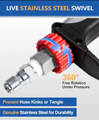 TOOLCY Pressure Washer Short Gun with Stainless Swivel & QC, 304 Stainless Steel 3/8" Plug & 1/4" Quick Connect, Commercial Grade, Max 5000 PSI / 10.5 GPM, Premium Power Washer Gun for Car Detailing