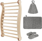 Sauna Backrest Sauna Accessories Wooden Slip-Resistant Non-Toxic Comfortable S-Shape Design Sauna Chair - Sauna Accessories with Felt Sauna Hat, Seat Pad and Slippers for Any Barrel or Infrared Sauna