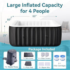 2-4 Person Inflatable Hot Tub, Large Square Portable Blow up Hot Tub, Leak-Proof PVC Outdoor Spa with 120 Air Jets, Insulated Cover and Heater Pump, 60” X 60” X 25”