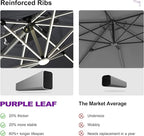 PURPLE LEAF 10ft Solar powered LED Patio Umbrella Outdoor Round Umbrellas Large Cantilever Umbrella with LED lights Windproof Offset Heavy Duty Sun Umbrellas for Garden Deck Pool Patio, Grey