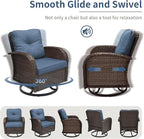 3 Pieces Patio Furniture Set, Outdoor Swivel Rocking Chair Set of 2 with Side Table - 360° Swivel, Thick Cushions, All-Weather Bistro Set for Deck, Porch, Pool(Navy, Brown Full-Weave Rattan)