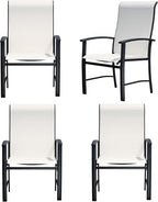 Outdoor Dining Chairs Set of 4, Stackable Patio Chairs with Metal Frame & Textilene Fabric, Perfect for Patio Garden Deck, Oyster