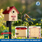 Wren Bird House, Premium Wooden Bird Houses for Outside, Classic Cabin Design Birdhouses for Outdoors, Hanging Bird House, Red-Breasted Nuthatch Wren Chickadee