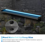 Pool Waterfall Spillway Stainless Steel Pond Fountain, APP Control Colorful LED Lighted Outdoor Black Fountains, Water Flow Spillways Kit for Koi Pond, Swimming Pool, Garden-35.4"x7.8"x3.9"