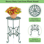 OwnMy Cast Iron Tall Plant Stand Heavy Duty Vintage Wrought Iron Flower Pot Holder, Decorative 1-Tier Potted Plant Holder Rack, Indoor Outdoor Large Metal Plant Stand for Patio Garden, Antique Green