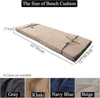 32 x 12 Inches Piano Bench Cushions for Indoor Furniture with Ties Non Slip Kitchen Dining Room Bench seat Cushion for Shoe Storage Ottoman Window Settee Pad, Khaki