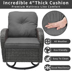 3 Pieces Patio Furniture Set, Outdoor Swivel Rocking Chair Set of 2 with Side Table - 360° Swivel, Thick Cushions, All-Weather Bistro Set for Deck, Porch, Pool(Grey, Grey Full-Weave Rattan)