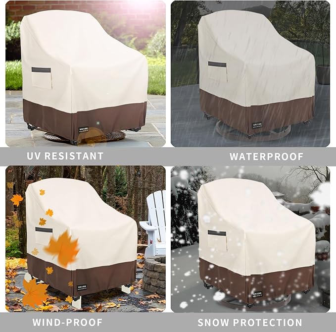 Outdoor Swivel Chair Covers Waterproof 2 Pack, Outdoor Chair Covers Patio Furniture Cover for Deck Patio Swivel Chair Heavy Duty, 33 W x 35 D x 36 H inches Beige and Brown