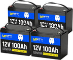 Wattcycle 12V 100Ah LiFePO4 Lithium Battery 4 Pack - BCI Group 24, 15000 Cycles, Built-in 100A BMS, Low-Temperature Protection - Ideal for RVs, Golf Cart, Home Energy Storage, Marine (4 Pack)