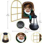 Fairy Garden Garden Gnomes with Solar Lantern Lights - Whimsical Elf Out The Window Yard Decorations Outdoor Tree Hugger Statues, Tree Face Sculpture, Ideal Gnomes Gifts for Patio, Fence, Wall