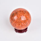 JIC Gem Big Sparkling Quartz Crystal Ball Sunstone Healing Crystal Gemstone Sphere with Decorative Wooden Stand for Meditation Gifts Decoration (80-90mm)