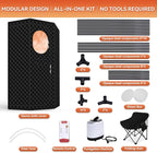 Portable Sauna for Home - Upgraded Personal Home Sauna Box with 3L 1300W Steamer, Big Folding Chair, 9 Levels Heat, Timer, Remote Control - Large Size Steam Room Saunas Tent for Relaxation & Spa Black