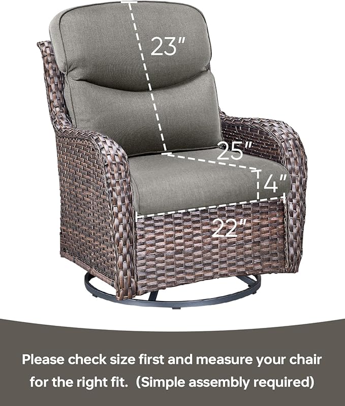 Pop 22x25/22x24 Outdoor Cushions for Patio 5 Piece Set - Set of 5 Water-Resistant Replacement Cushion for Wicker Rattan Rocking Swivel Chairs Loveseat Couch Sectional Sofa - Grey/Smile