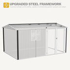 DWVO 12x8ft Large Tool Storage Shed with Window, Lockable Doors, and Sloped Roof, Oversized Steel Outdoor Storage Shed for Garden, Patio, Garage, Backyard, Lawn(Gray + White)