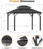 Modern Shade The Horizon Hardtop Gazebo 10' x 12' with 4 LED Lights, Permanent Outdoor Gazebo with Galvanized Steel Double Roof, Grill Pavilion with Decor Hooks, Mosquito Nettings, Black