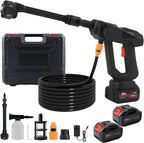 Portable Cordless Pressure Washer, Electric Pressure Washer Battery Powered with 2 Batteries & 6-in-1 Nozzle, 16FT Hose,Handheld Car Washer for Floor Wall Fence Cleaning Garden Watering