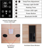 1-Person Indoor Infrared Sauna 1000W – Canadian Hemlock Wood Home Sauna with Red Light Therapy, Bluetooth Speaker, Glass Door,Big Room: 37.8" x 30.3" x 65.4"