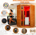 2-3 Person Corner Far Infrared Sauna for Home, 1760W Ultra-Low EMF（0-1mG） Indoor Red Cedar Wood Sauna Room with 8 Heating Panels, Dual Control Panel, Bluetooth Speaker & Chromotherapy Lights