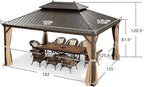 PURPLE LEAF 12' X 16' Outdoor Hardtop Galvanized Steel Double Roof Permanent Gazebo Canopy Aluminum Frame Patio Garden Gazebo with Curtains and Netting
