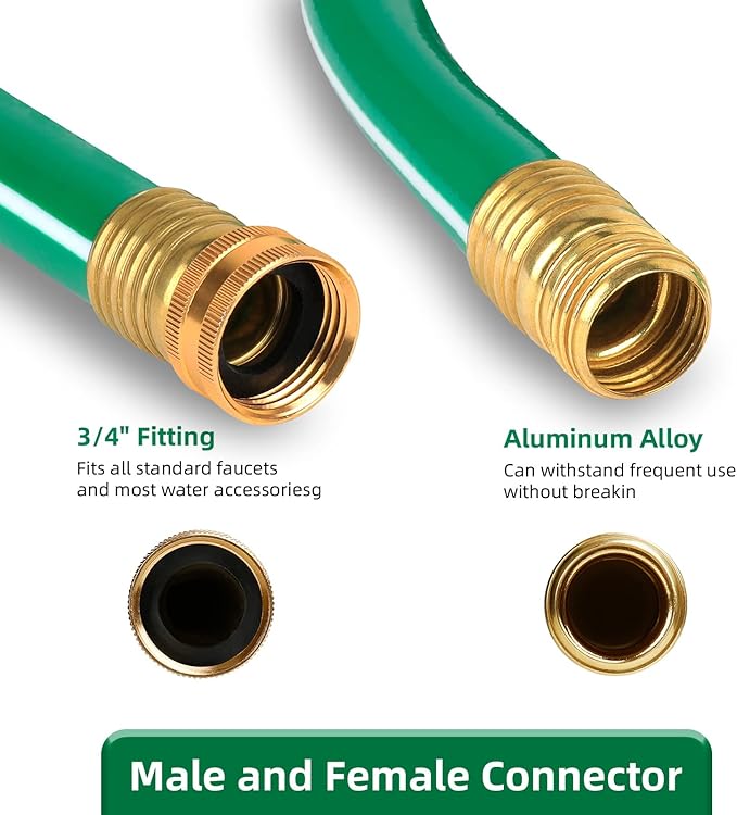 Worth Long Lead-in Green Garden Hose 5/8 in. x 50 ft. -Kink Free, No Leaking, Male/Female Fittings -Heavy Duty Durable Flexible Lightweight Water Pipe -Brass Aluminum Ends for Household & Yard Use