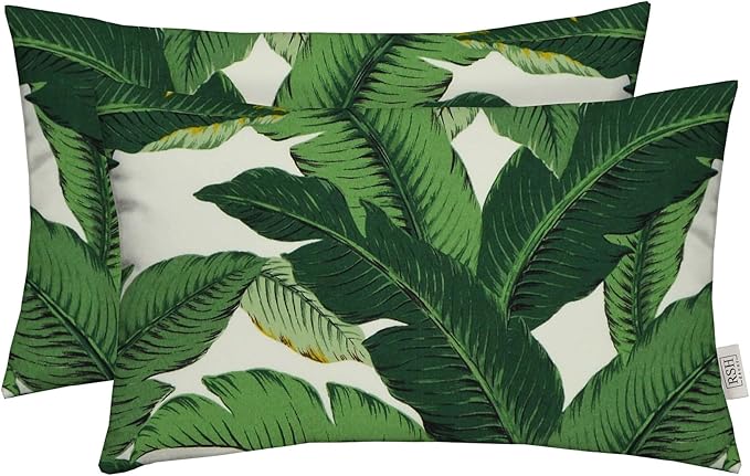 RSH Décor: Set of 2 Lumbar Throw Pillows | Indoor/Outdoor All Weather Polyester Fabric | Decorative Accent Cushions for Patio Furniture | Reversible | 26” x 16" | Swaying Palms Aloe