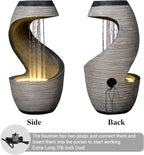37" Tall S-Shaped Outdoor Waterfall Fountain – Rainfall Water Fountain for Garden, Patio or Backyard Decor, Floor-Standing Resin Garden Fountains Water Feature with Flat Top for Plant Display