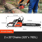COOCHEER 62CC Gas Chainsaw 20 Inch, Top Handle 3.5 HP 2-Stroke Chain Saw Gas power with Carrying Bag & 2 Chains for Trees Wood Cutting and Tree Trimming