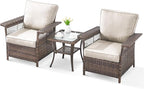 Wicker Outdoor Chairs Set - 3 Pieces Hollow Widen Armrests Patio Furniture Set with Side Table, Comfortable High Back Rattan Chairs for Balcony Porch Deck and Yard - Brown/Beige