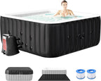 4-6 Person Inflatable Hot Tub, Large Square Blow Up Portable Hot Tub, Leak-Proof PVC Outdoor Spa with 130 Air Jets, Insulated Cover and Heater Pump, 73” X 73”X 25”