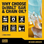 DEWALT – Biodegradable Bar & Chain Oil – Green, Eco-Friendly, Non-Toxic Professional Bar & Chainsaw Lubricant – Ultraclean All-Season Oil for Gas, Electric Saw, and Pole Saw, 32 oz