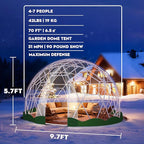 12FT Garden Dome Tent, Geodesic Dome Greenhouse with PVC Clear Cover, Waterproof Garden Bubble Dome Tent House with 2 x 10M Light Strings for Outdoor, Patio, Backyard, Party (Green Edge, 15FT/4.6M)