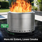 22 inch Smokeless Fire Pit with Carry Bag, Stainless Steel Outdoor Smokeless Firepit, Wood Burning Fire Pits for Camping, Bonfire,Low Smoke Firepit for Outside(Silver)