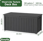 EasyUp 180 Gallon Outdoor Storage Box Waterproof, UV Resistant Resin Deck Box with Hydraulic Rod, Reinforced Stability for Patio, Garden, and Pool, Striped Black