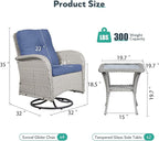 Outdoor Swivel Glider Rocker Chair Set of 4 - Wicker Patio Furniture Set All Weather Conversation Set with 2 Tempered Glass Side Table for Deck Backyard - Light Beige Wicker Blue Cushion