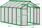 6x10 FT Greenhouse, Easy Assembly Aluminum Polycarbonate Greenhouses for Outdoors with Roof Vent, Large Aluminum Walk-in Greenhouse for Sunroom Patio, Backyard, Garden, Sliding Lockable Door, Green