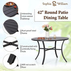 Sophia & William Outdoor Dining Set Patio Dining Set for 4 Round Patio Table and Chairs Set 5 Pieces with Swivel Patio Chairs 42" Metal Table for Garden Pool All Weather Brown
