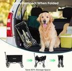 SUNNYFEEL Wagon Cart Foldable, Standard Borderless Version Collapsible Wagon with 220 LBS Max Load, Up to 120L Foldable Grocery Cart with Side Opened for Outdoor, Garden & Camping,Black