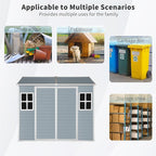 6x8ft Resin Outdoor Storage Shed with Floor, Two Windows & Lockable Door – Durable Weather-Shed for Backyard, Patio, Garage (Grey) (1 Doors)