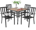 Sophia & William Patio Table and Chairs Set, Outdoor Dining Set for 4, 5 Piece Metal Patio Furniture, 37" Square Table with Wood-Like Tabletop(Stripe)