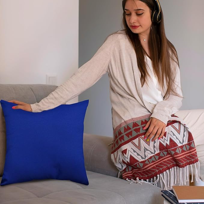 Covers & All Premium Square Throw Pillow Inserts with Covers Set of 4, 24 x 24 Inches Blue, Decorative Cushions for Couch Sofa Home Decor Office Travel UV Resistant Waterproof Soft Cushions Pillows