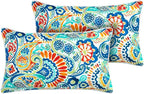 Magpie Fabrics Set of 2 Lumbar Throw Pillow with Insert 12x20 Inch, Outdoor Rectangular Waterproof Home Decorative Toss Cushion for Patio Garden Car Office - Paisley Multi