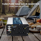 WZRELB 5000W Pure Sine Wave Inverter 12V DC to 110V 120V AC Power Converter with LED Display, Hardwire Terminal,Off-Grid Portable Power Inverter with 4 AC Outlets for Home, RV, Truck, Camping