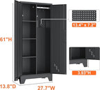 Storage Cabinet 61" H, Metal Outdoor Sheds with Shelves for Tools Storage, Cleaning Supplies Closet with Removable Pegboard for Outdoor, Garage, Utility Room