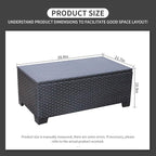 Rattaner Patio Coffee Table with Storage Wicker Outdoor Coffee Table and All-Weather Wicker Side Table with Waterproof Cover, Black