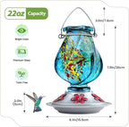 BOLITE Hummingbird Feeder, Hand Blown Glass Hummingbird Feeders for Outdoors Hanging, with Ant Moat and 5 Feeding Ports, 22 Ounces, Blue, Birthday Gifts for Women Men, Gifts for Mom Dad