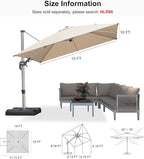 PURPLE LEAF 10' X 10' Left-right Tilting Patio Umbrella Outdoor Swivel Cantilever Umbrella Aluminum Offset Umbrella with Champagne Frame and 360-degree Rotation for Garden Deck Pool, Beige