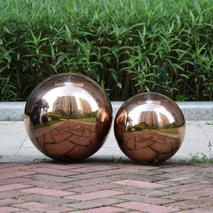 38 cm/15 inch Garden Sphere Mirror Gazing Ball,Rose Gold Stainless Steel Polished Reflective Smooth Hollow Globe Ball,Durable Colorful and Shiny Decorations Addition to Garden Patio Yard Home